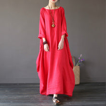 Load image into Gallery viewer, 2021 Vintage Women Solid 3/4 Sleeve Loose Maxi Dress with Pocket
