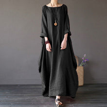 Load image into Gallery viewer, 2021 Vintage Women Solid 3/4 Sleeve Loose Maxi Dress with Pocket
