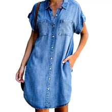 Load image into Gallery viewer, Plus Size Dresses Turn Down Collar Short Sleeve Denim Dress with Pockets
