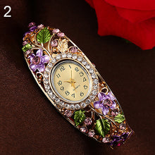 Load image into Gallery viewer, Crystal Flower Bangle Bracelet Gold Watch
