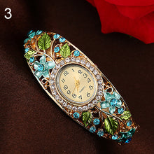 Load image into Gallery viewer, Crystal Flower Bangle Bracelet Gold Watch
