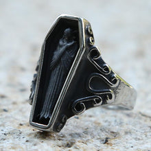 Load image into Gallery viewer, Unique Zombie Vampire Skull Biker Ring Men Boys Black Stainless Steel Punk Coffin Rings
