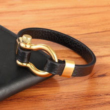 Load image into Gallery viewer, Geometric Circle Toggle-clasps Leather Bracelet
