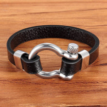 Load image into Gallery viewer, Geometric Circle Toggle-clasps Leather Bracelet
