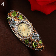 Load image into Gallery viewer, Crystal Flower Bangle Bracelet Gold Watch
