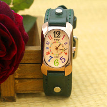 Load image into Gallery viewer, Cow Leather Strap Color Digital Rectangle Bronze Quartz Watch
