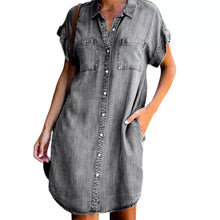 Load image into Gallery viewer, Plus Size Dresses Turn Down Collar Short Sleeve Denim Dress with Pockets
