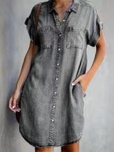 Load image into Gallery viewer, Plus Size Dresses Turn Down Collar Short Sleeve Denim Dress with Pockets
