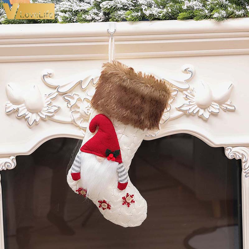 Knitted Rudolph Faceless Santa stocking for Christmas