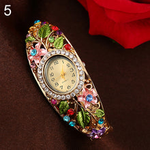 Load image into Gallery viewer, Crystal Flower Bangle Bracelet Gold Watch
