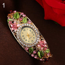 Load image into Gallery viewer, Crystal Flower Bangle Bracelet Gold Watch
