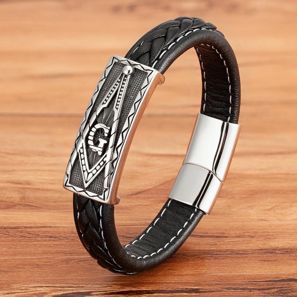 Neo-gothic Style Stainless Steel Leather Bracelet