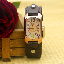 Load image into Gallery viewer, Cow Leather Strap Color Digital Rectangle Bronze Quartz Watch
