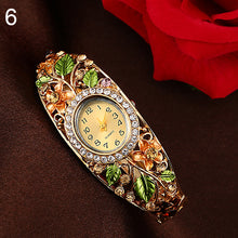 Load image into Gallery viewer, Crystal Flower Bangle Bracelet Gold Watch
