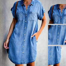 Load image into Gallery viewer, Plus Size Dresses Turn Down Collar Short Sleeve Denim Dress with Pockets
