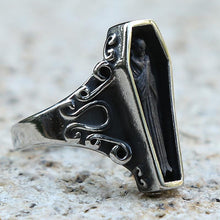 Load image into Gallery viewer, Unique Zombie Vampire Skull Biker Ring Men Boys Black Stainless Steel Punk Coffin Rings
